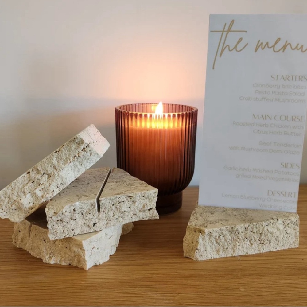 Hand Made Classic Travertine Stone Menu Holders (lot of 10 or individual)